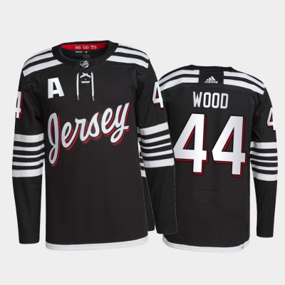 Adidas New Jersey Devils #44 Miles Wood Men's 2021-22 Alternate Authentic NHL Jersey - Black